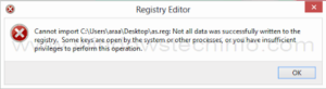 registry editor cannot import